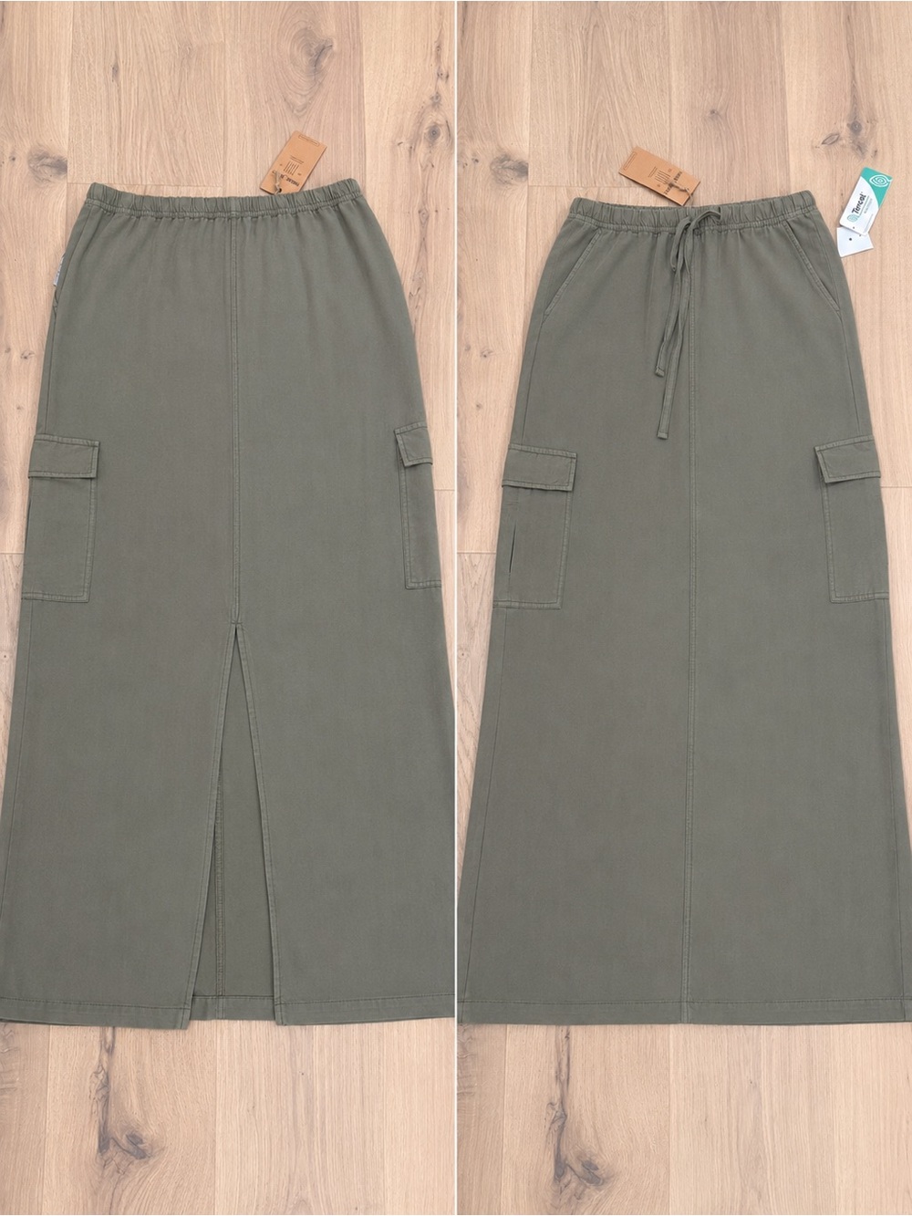 Olive Cargo Pocket Maxi Skirt Thread & supply